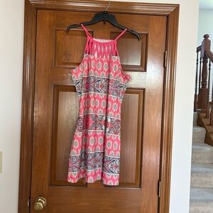 Pink Pleated Halter Sundress Mini